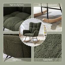 Teddy Fabric Rocking Chair With Pocket, Soft Rocking Chair For Nursery, Comfy Wingback Golider Rocking Chair With  Solid Wood Base, Living Room - Dark Green - View 5