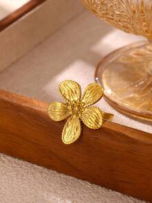 Stainless Steel Flower Ring For Women And Men, Vintage Gold Petal Open Adjustable Band Jewelry Gift - JZ9110G - View 6