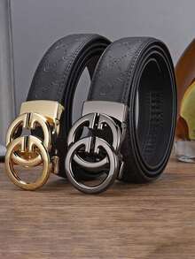 1pc Men's Letter Automatic Buckle Belt: Luxury Embossed PU Leather Belt With Adjustable Automatic Lock Buckle, 3 Buckle Color Options, Y2K Western Style Belt - Multicolor - View 3