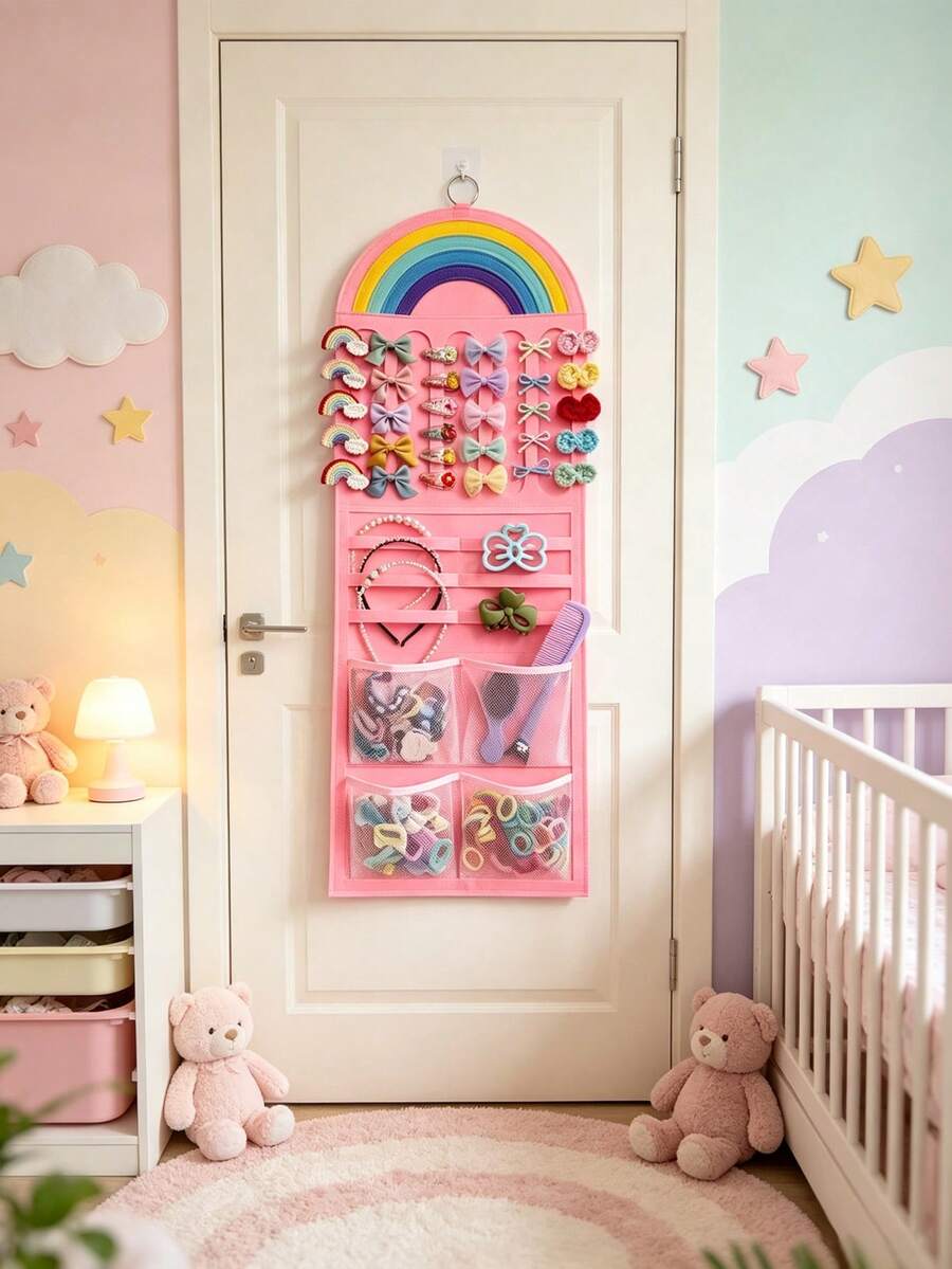 1pc Hair Tie Hair Clip Hanging Bag, Baby Room Organizer Storage Hanging Bag, Cute Colorful Style Design, Can Be Used For Room Decoration - Multicolor - View 1
