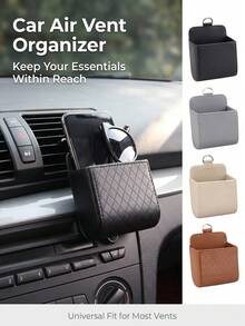 Car Air Vent Storage Box PU Leather Car Air Vent Storage Rack Universal Car Air Vent Storage Bag Can Hold Phone, Fashion Glasses, Keys And Small Accessories - Multicolor - View 2