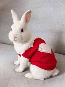 1pc Heart-Shaped Sweater, Autumn/Winter Warm Rabbit Sweater, Cute Heart Design Acrylic Material, Rabbit Pet Accessories, Rabbit Pet Supplies, Rabbit, Rabbit Pet Accessories, Rabbit Pet Supplies, Rabbit, Rabbit Supplies, Rabbit Clothes, Rabbit Supplies, Suitable For Small Pet Lop-Eared Rabbits On Valentine's Day - Multicolor - View 4