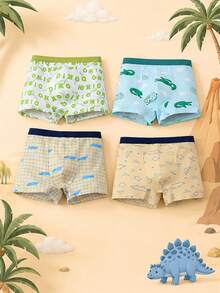 Set 8 buah celana boxer anak laki-laki, motif dinosaurus dan buaya yang lucu, bahan elastis lembut dan nyaman, cocok untuk pemakaian sehari-hari anak laki-laki. - MultiWarna - View 4