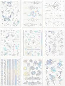 9 Sheets Holographic Stickers Flash Tattoos Glitter Butterfly Stickers Flower Tattoos For Arm Body Hair For Festival Carnival Bachelorette Back To School Party Travel Essentials - Multicolor - View 4