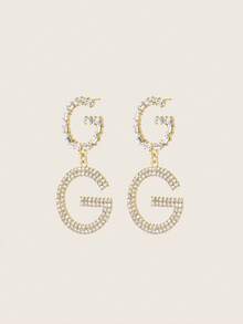 Valisandre Rhinestone Letter Decor Drop Earrings - Yellow Gold - View 4