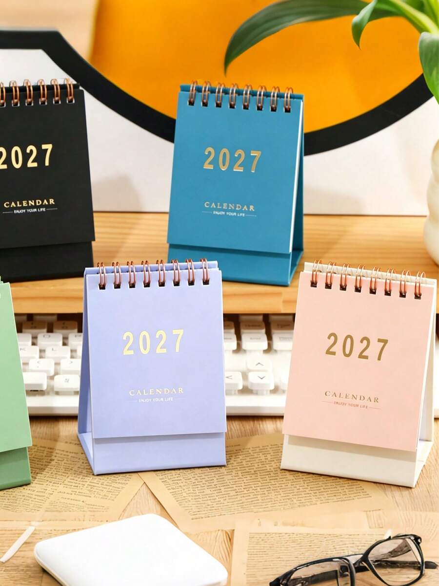 1 Pc Mini Desk Calendar 2026-2027 - Flip Design 18-Month Calendar (Jul 2026 - Dec 2027), Thick Paper & Twin-Wire Binding, Perfect For Home & Office (Random Color)