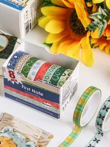 8 Rolls/Box Vintage Washi Tape, 0.7cm Wide DIY Handbook Tape, Suitable For Student Stationery, Diary And Album Decoration, A Gift For Friends - Multicolor - View 3
