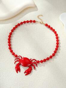NAIZHU 1/2pcs Fashion Creative Red Crab & Fish Long Necklace, Suitable For Women's Daily, Party, Vacation Accessory - Red - View 12