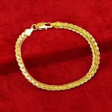 8 Inch 18K Gold Plate Bracelet 5MM Sideways Chain Bracelets For Woman Men Fashion Wedding Engagement Jewelry Gifts - Gold - View 4