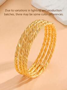 4Pcs Fashion Vintage Copper Plated 18k Gold Twisted Rope Women's Bracelet Suitable For Holiday Gifts, Parties, Gatherings And Daily Wear - Yellow Gold - View 9