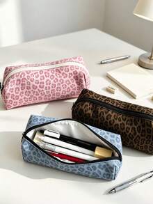 Leopard Print Pencil Case/Stationery Storage Bag, Travel Organizer Bag - Multi-Functional Large Capacity Design, Can Store Office Supplies, Also Used As Creative Multi-Purpose Pencil Case Or Portable Travel Makeup Bag, Suitable For Students And Adults Daily Use. - Multicolor - View 1