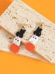 1 Pair Halloween Design Cute Black Cat, Ghost, Pumpkin Pendant Earrings For Women - Multicolor - View 4