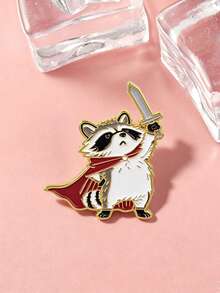 1pc Fantasy Style Sword-Holding Raccoon Brooch, Cute & Cool Creative Design With Exquisite Detailed Craftsmanship, Suitable For Various Clothing And Bag Decoration, Unique Creative Gift For Animal Lovers - Multicolor - View 7