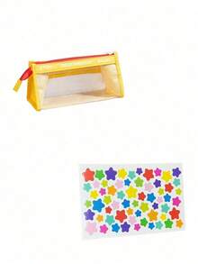 Transparent Mesh Large Capacity Pencil Case, Simple Transparent Pencil Bag, Student Mesh Bag, Simple Double Layer Compartment Pencil Case - Multicolor - View 7
