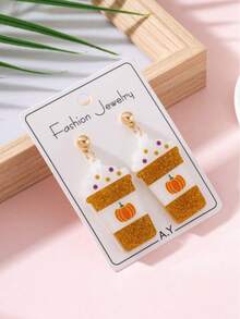 European And American Style Thanksgiving Halloween Cute Patch Cake Cup Design Fashion Jewelry Earrings, Perfect Gift For Holiday Parties - Style 1 - View 3