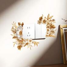 1pc Luxury Gold Floral Outlet Frame Sticker, Self-Adhesive Wall Decal For Home Switch Corner Decoration - Multicolor - View 5