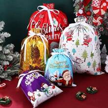 10pcs Christmas Drawstring Gift Bags, Santa Claus & Snowman Pattern Packaging Bags, Holiday Party Small Gift Packaging Boxes Storage Bags, Christmas Drawstring Bags, Christmas Gift Bags.Christmas - Multicolor - View 5