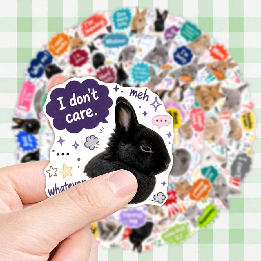 50Pcs Funny Rabbit Meme Decorative Stickers, Sarcastic Quote Bunny Waterproof Stickers For Laptop, Water Bottle, Journal, Scrapbook - Multicolor - View 1