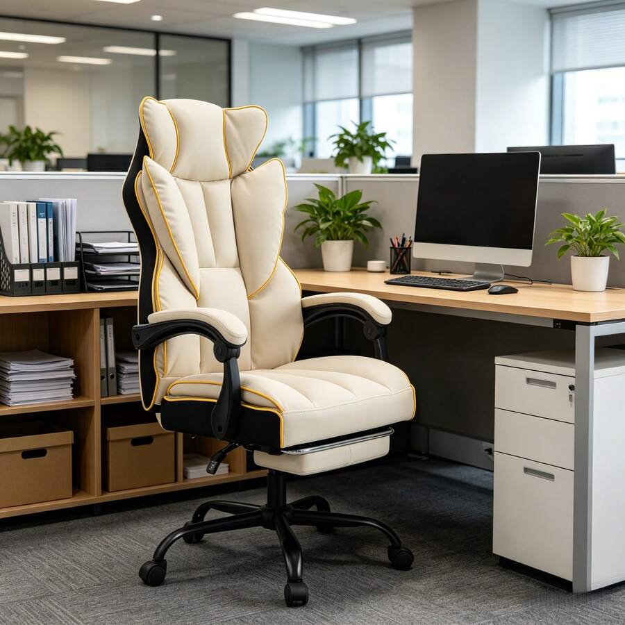 Ergonomic Desk Chair, Vanity Chair With Thickened PU Leather Cushion, Office Chairs For Computers And Soft Cushions, Suitable For Entertainment And Office