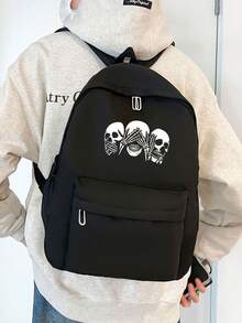 1pc Solid Color Men's Fashion Backpack, Versatile Large Capacity Casual Commute Student Backpack For Men And Women - Black - View 8