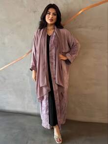 Set Abaya + Hijab Terbuka Depan, Abaya Gaya Kimono Lengan Panjang Longgar Elegan, Busana Muslimah Sopan Gaya Dubai - MultiWarna - View 3