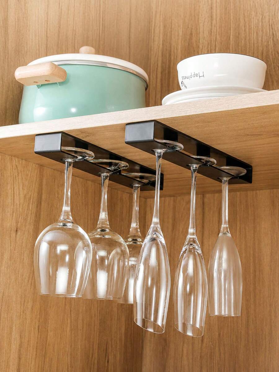 1pc No-Drill Hanging Wine Glass Rack, Cabinet Under-Mount Stemware Storage Holder, Thickened ABS Material With Rounded Edges To Protect Glasses, Space-Saving Easy Installation Anti-Slip Nail-Free Glassware Organizer For Kitchen, Bar, Restaurant, Cafe