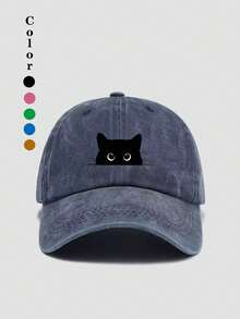 1"Black Cat Print" Baseball Cap, Washed Baseball Hat, Outdoor Casual Sun Hat, Unisex - Black Cat Print - View 15