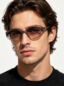 1 PC Men's Small Oval Fashion Glasses Soft Tinted Lens Lightweight Frame PC Material Casual Versatile For Outdoor Trip Driving With Glasses Box - Multicolor - View 11