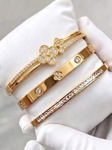 3-delat stapelbart armbandset med sicksackmönster, lagerbara armband i blandad bredd för kvinnor, modeaccessoar - Guld - Visa 15