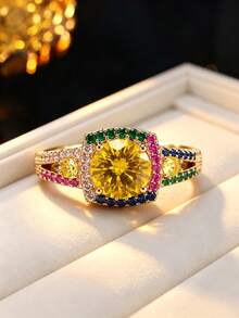 1pc Women's Fashion Vintage Square Pillow Ring, Exquisite Fully Set Zirconia Craft, Decorative Finger Ring Accessory For Date And Occasion - Ring - View 13