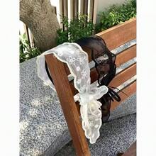 1pc Lace Bow Headband, French Mesh Bow Lace Wide Band Headband Women Pastoral Style Ribbon Headpiece Premium Hair Accessory - Multicolor - View 1