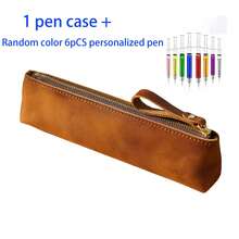 1pc Vintage Distressed Pencil Case, Minimalist Zipper Large Capacity Storage Bag, Artistic Student Office Leather Stationery Pouch - Z - View 11