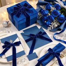 1pc 4.57m Single-Sided Non-Elastic Colorful Flocked Ribbon, Flocked Satin Ribbon, Bow DIY Clothing Christmas Decoration Ribbon (Length May Vary Due To Manual Measurement) - Dark Blue - View 2