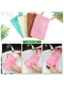 1pc Exfoliating Soap Net Bag, Reusable Bar Soap Pouch, Shower Soap Saver And Lathering Body Scrubber - Multicolor - View 3