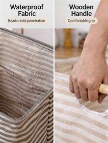 Foldable Striped Fabric Laundry Basket, Large Capacity Storage Bin With Wooden Handle, Suitable For Bedroom, Bathroom And Closet Storage - Multicolor - View 3