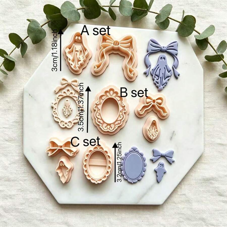 Halloween Creative Ghost Bow Polymer Clay Mold, Halloween Theme Soft Clay Jewelry Making Mold, Cute Ghost Frame Handmade Earring Mold - Apricot - View 1