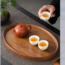 Walnut Wood Oval Design Tray, Suitable For Serving Food, Snacks, Drinks, Sushi, Steak, Pizza, Desserts - Maroon - View 2