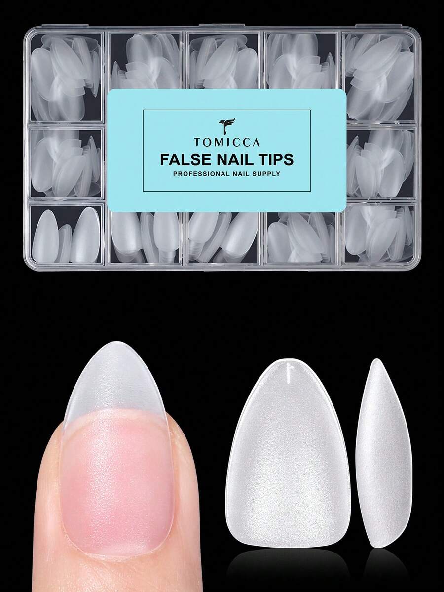 TOMICCA 120/240/360片短杏仁形壓克力假指甲,15種尺寸,啞光面,適用於美甲沙龍與DIY可穿戴美甲,美甲用品 - 無色 - 查看 1