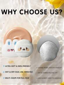 White Velvet Makeup Powder Puff, Round & Rabbit Shaped Mixed Set, Reusable Soft Cosmetic Tool For Setting Powder, Blending & Buffing, Skin‑Friendly, Multi‑Size 2/4/6/8 PCS Professional Makeup Accessory - Multicolor - View 10