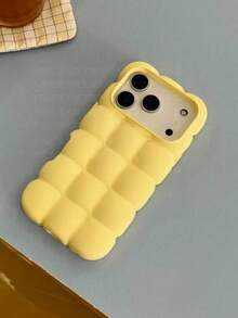 純色啞光 3D 方形氣泡手機殼，柔軟矽膠防震防摔緩衝保護套，防指紋防滑手機殼，適用於 iPhone 13 14 15 16 17、18、Pro、Pro Max - 黃色 - 查看 4