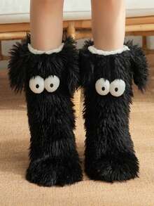 Adult Women's Indoor Non-Slip Thick Plush Faux Fur Floor Socks/Snow Boot Socks - Multicolor - View 14