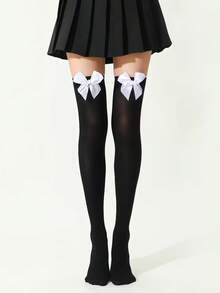 Halloween Solid Color Bow Tights, Christmas Decoration, Cosplay Costume Party - Black - View 2