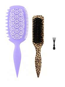 3PCS Hair Styling Brush Set, Curly Hair Detangling Brush, Wide Tooth Comb, Sectioning Tail Comb & Edge Brush Kit For Daily Hair Care, Wavy Curl Styling - Multi-color 3PC - View 13