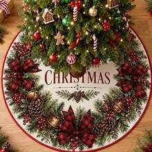 1pc Christmas Wreath Pattern Christmas Tree Skirt, Elegant Color Holiday Decor, 5 Sizes, Unisex Holiday Gift, Suitable For Home And Party Christmas Home Decoration - Christmas Wreath - View 2