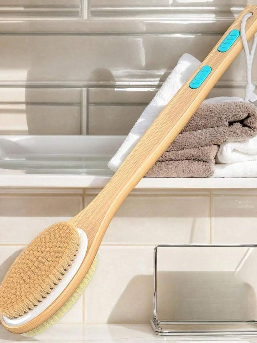 1pc Long Handle Bath Brush, Double-Sided Bath Brush, Soft And Hard Bristle Brush Head, Daily Bathing Exfoliating Body Brush - Multicolor - View 1