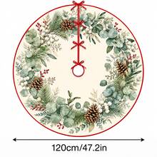1件裝尤加利葉花環圖案聖誕樹裙，優雅配色節日裝飾，5種尺寸，中性節日禮物，適用於居家與派對聖誕裝飾 - 尤加利葉花環 - 查看 15