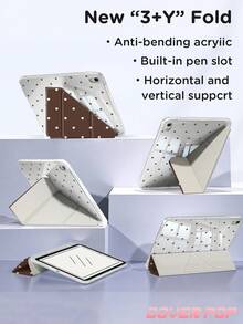 1pc Vintage Brown Polka Dot Y-Fold Protective Case, Compatible With IPad Air 8(M4)2026/ 11(A16)2025/ Air 7(M3)2025/ 10th Gen/Mini 7/6, Multi-Angle Folding Stand, High Transparency Anti-Drop Back Panel, Built-In Pencil Slot, Auto Wake/Sleep, Minimalist Academic Style Exquisite Desk Decor, Learning Office Cafe Atmosphere Tablet Accessory - Multicolor - View 6