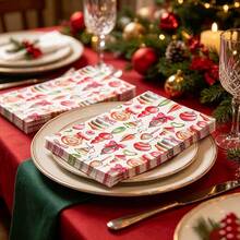19/39/59pcs Christmas Ball Napkins, Printed With Special Christmas Patterns, Candy Ball And Snowflake Designs, Perfect Decorative Napkins For Christmas Holiday And Winter New Year Dinner - View 3