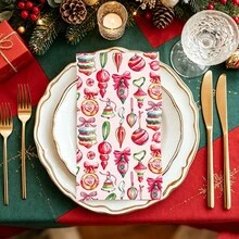 19/39/59pcs Christmas Ball Napkins, Printed With Special Christmas Patterns, Candy Ball And Snowflake Designs, Perfect Decorative Napkins For Christmas Holiday And Winter New Year Dinner - View 6