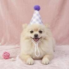 Pet Birthday Party Hat, Pink Plaid Felt Cone Hat With Pom Pom, Adjustable Elastic Band, Suitable For Cats And Small Dogs, Cute And Reusable, Birthday Celebration Headpiece, Perfect For Party Photos - Multicolor - View 4